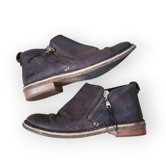 UGG Australia Shoes - UGG Clementine Brown Leather Shearling Lined Ankle Boots Women Sz 6 1008703